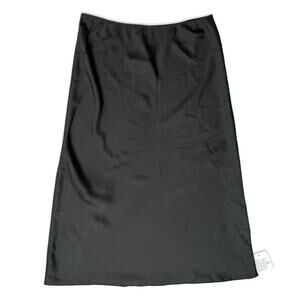 Asos Curve Black Satin Bias Straight Elastic Waist Midi Skirt size 16 NEW Tags